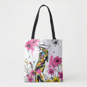 Muse in Blüte: Doppelseitige Graffiti-Kunst Riso Tasche (Vorderseite)