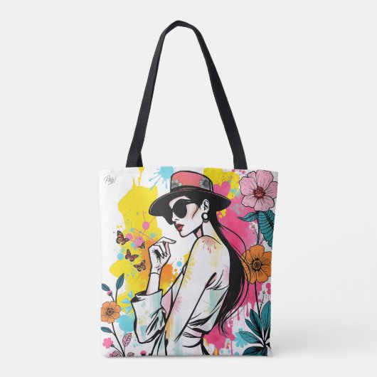 Muse in Blüte: Doppelseitige Graffiti-Kunst Riso Tasche (Rückseite)