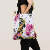 Muse in Blüte: Doppelseitige Graffiti-Kunst Riso Tasche (Von Nahem)