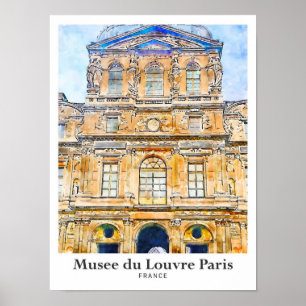Musee du Louvre Paris Reise Wasserfarbe Handgezeic Poster