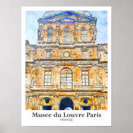 Museo du Louvre Paris Reisen Wasserfarben Handgeze Poster