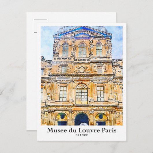Museo du Louvre Paris Reisen Wasserfarben Handgeze Postkarte (Vorne/Hinten)