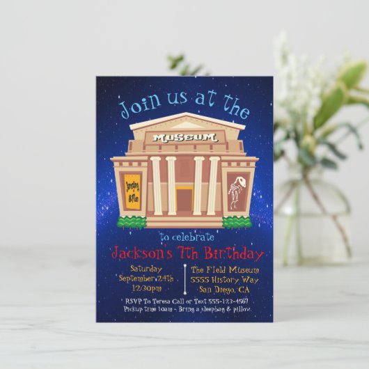 Museum Geburtstagsparty Einladung (Stehend Vorderseite)