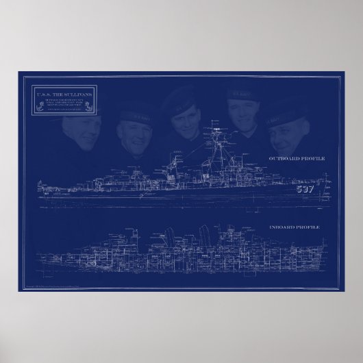 Museumschiff The Sullivans Bauplan mit Brüdern Poster (Vorne)