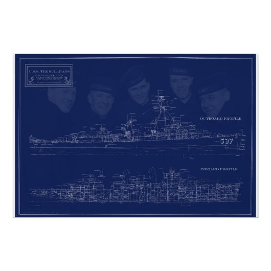 Museumschiff The Sullivans Bauplan mit Brüdern Poster (Vorderseite)