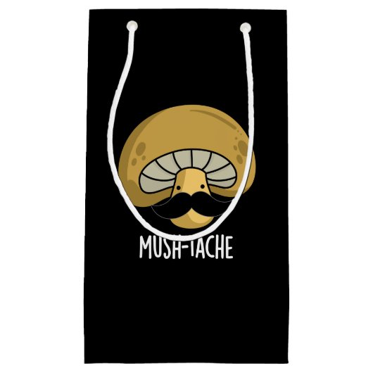 Mush-tache Funny Moustach Mushroom Pun Dark BG Kleine Geschenktüte (Vorderseite)