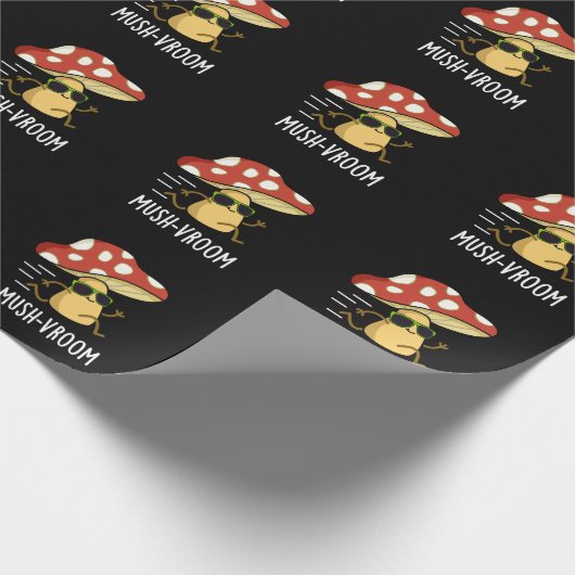 Mush-vroom Funny Fast Mushroom Pun Dark BG Geschenkpapier (Ecke)