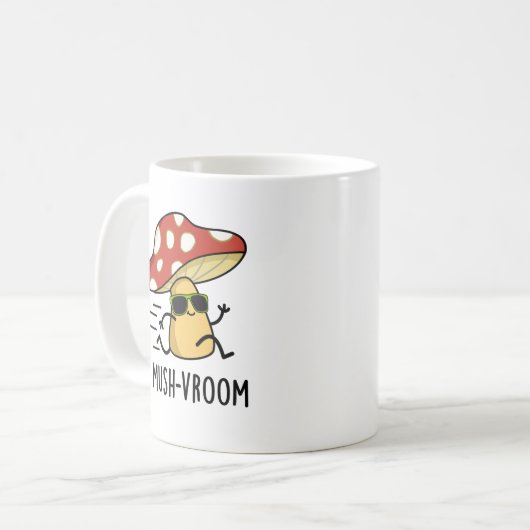 Mush-vroom Funny Fast Mushroom Pun Kaffeetasse (Vorderseite Links)