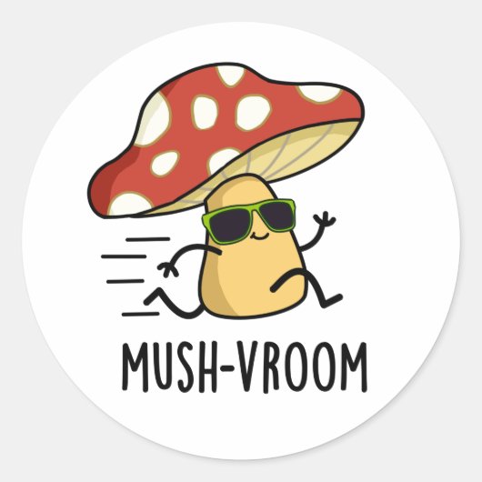 Mush-vroom Funny Fast Mushroom Pun Runder Aufkleber (Vorderseite)