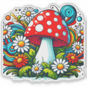 Mushroom Amid Whimsical Spring Daisies Aufkleber (Vorderseite)