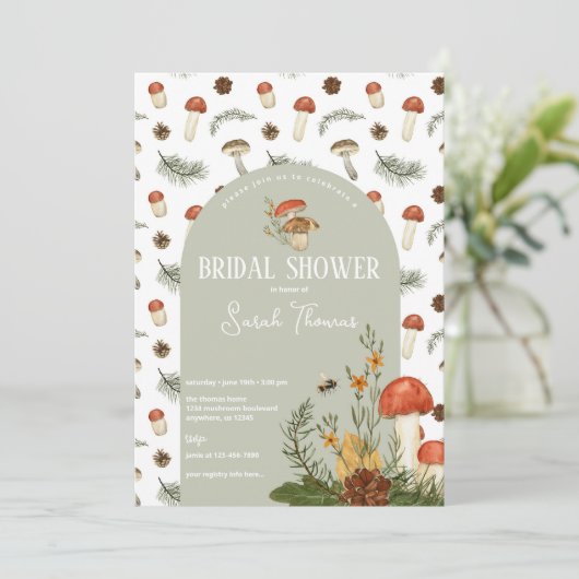 Mushroom and Wild Blume Brautparty Einladung (Stehend Vorderseite)
