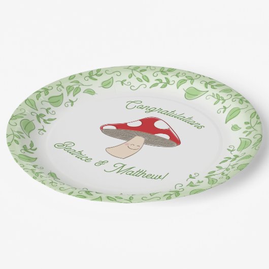 Mushroom Baby Dusche Pappteller (Schrägansicht)