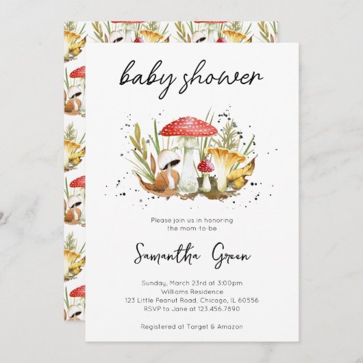 Mushroom Baby Shower Einladung (Vorne/Hinten)