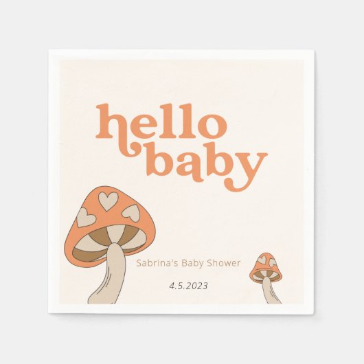 Mushroom Baby Shower Einladung | Orange und Braun Serviette (Vorderseite)