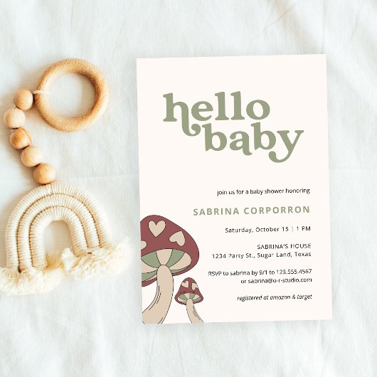 Mushroom Baby Shower Einladung | Sage Green