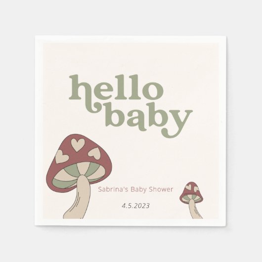 Mushroom Baby Shower Einladung | Sage Green Serviette (Vorderseite)
