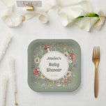 Mushroom Baby Shower  Pappteller<br><div class="desc">Mushroom Baby Shower paper plates featuring whimsical watercolor toadstool mushrooms, wildflowers, lavender, and leafy greenery with an earthy sage center. Cute table wear and party decorations for a forest mushrooms themed baby shower, perfect for a Whimsical, cute, Earthy Baby Shower aesthetic. Ideal for dessert tables, brunch spreads, snacks, and cake,...</div>