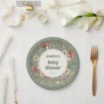 Mushroom Baby Shower  Pappteller<br><div class="desc">Mushroom Baby Shower paper plates featuring whimsical watercolor toadstool mushrooms, wildflowers, lavender, and leafy greenery with an earthy sage center. Cute table wear and party decorations for a forest mushrooms themed baby shower, perfect for a Whimsical, cute, Earthy Baby Shower aesthetic. Ideal for dessert tables, brunch spreads, snacks, and cake,...</div>
