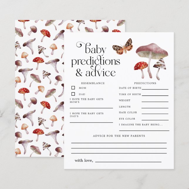 Mushroom-Babyvoraussagen und Ratenkarte (Vorne/Hinten)