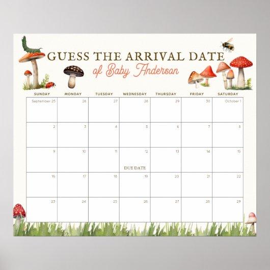 Mushroom & Bee Guess The Due Date Calendar Poster (Vorne)