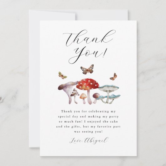 Mushroom Birthday Party Dankeskarte (Vorderseite)