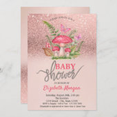 Mushroom Butterflies Rose Gold Glitzer Babydusche Einladung (Vorne/Hinten)