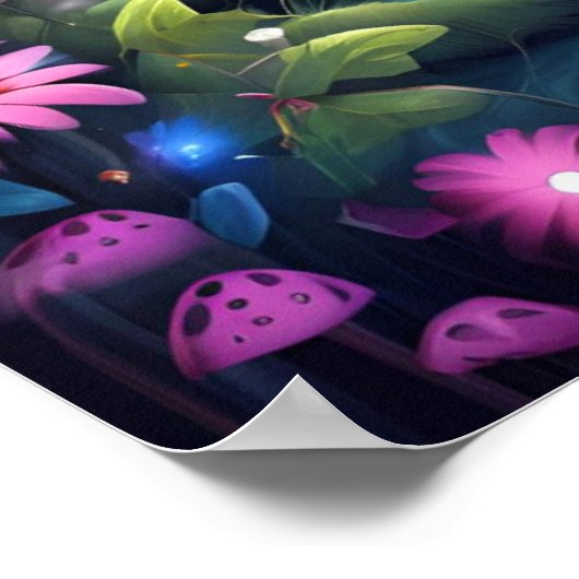 Mushroom Butterfly Verzauberter Wald BLAUE THEMA Poster (Ecke)