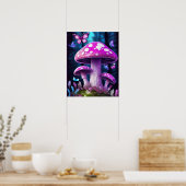 Mushroom Butterfly Verzauberter Wald LILA FARBE Poster (Küche)