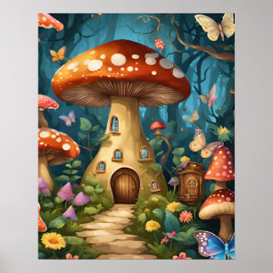 Mushroom Butterfly Verzauberter Wald Poster