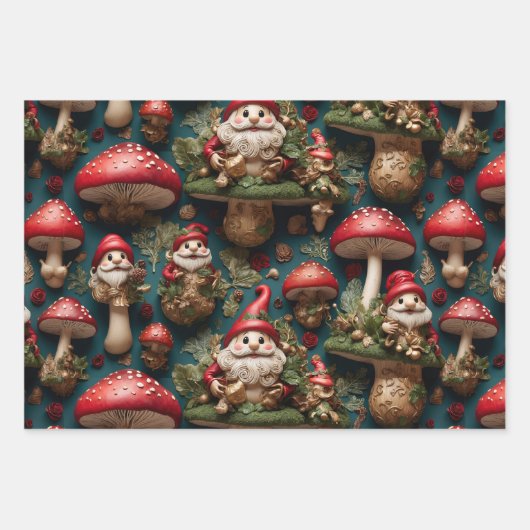 Mushroom Christmas Santa Geschenkpapier Set (Vorderseite 3)