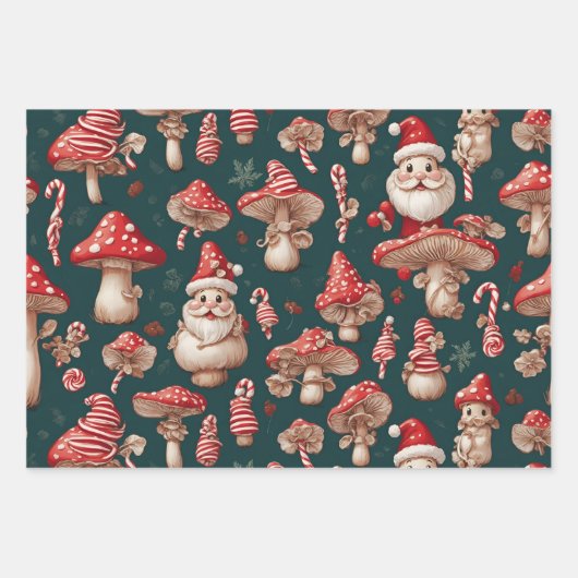Mushroom Christmas Santa Geschenkpapier Set (Vorderseite)