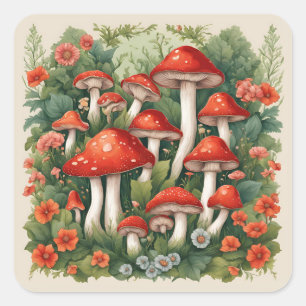 Mushroom-Cocktcore Quadratischer Aufkleber