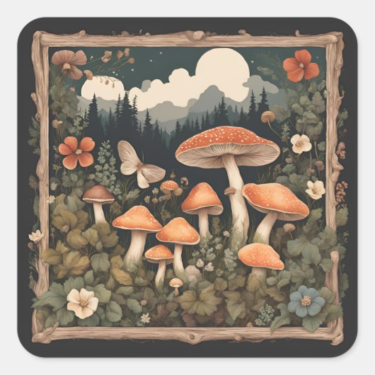 Mushroom-Cocktcore Quadratischer Aufkleber (Vorderseite)