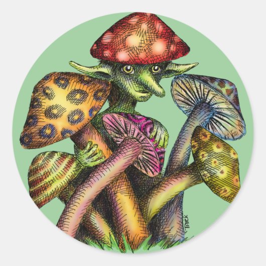 Mushroom Elf Runder Aufkleber (Vorderseite)