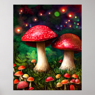 Mushroom Enchanted Forest Fantasy Sparkle Poster