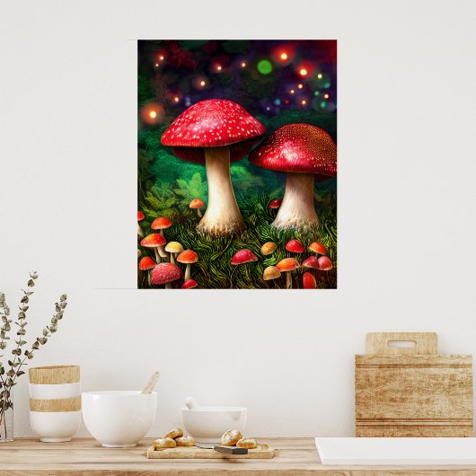 Mushroom Enchanted Forest Fantasy Sparkle Poster (Küche)