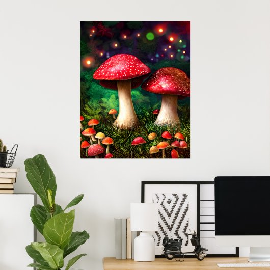 Mushroom Enchanted Forest Fantasy Sparkle Poster (Heimbüro)