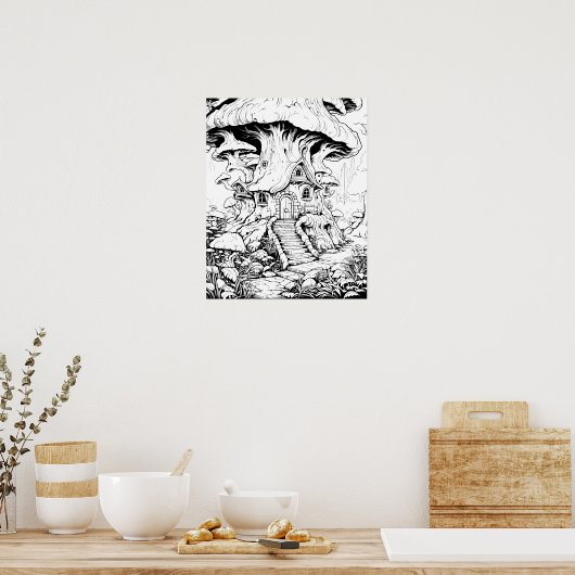 Mushroom Fairy House Fantasy Coloring Poster (Küche)