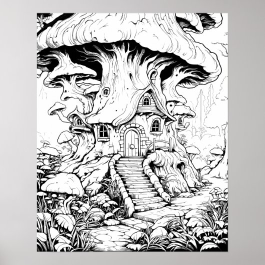 Mushroom Fairy House Fantasy Coloring Poster (Vorne)