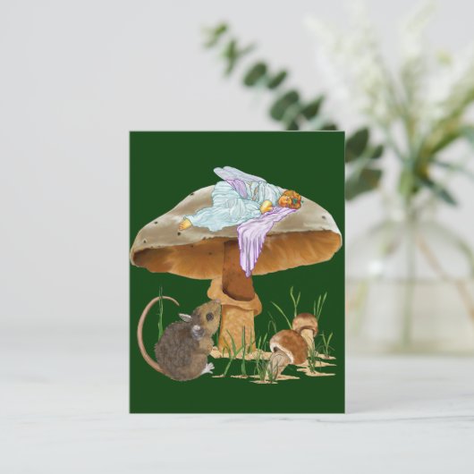 Mushroom Fairy & Mouse Postkarte (Stehend Vorderseite)