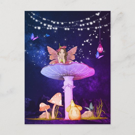 Mushroom Fantasy Fairy Magical Lila Postkarte (Vorderseite)