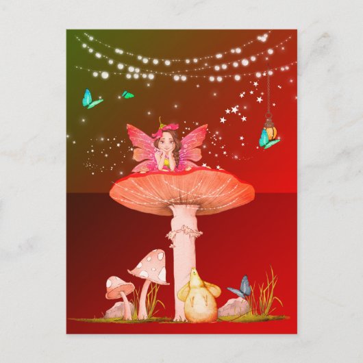 Mushroom Fantasy Fairy Stars Burnt Orange Postkarte (Vorderseite)