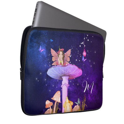Mushroom Fantasy Monogram Magical Enchanted Fairy Laptopschutzhülle (Vorne Rechts)