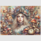 Mushroom Fantasy Szene Alice Wonderland Decoupage Seidenpapier (Vorderseite)