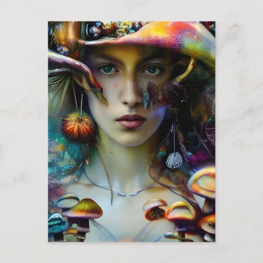 Mushroom Fantasy Woman Postcard Postkarte (Vorderseite)