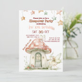 Mushroom-Fee-Zuhause, mädchenhafte Waldgeburt Einladung (Stehend Vorderseite)