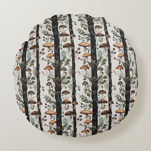 Mushroom Fields Rundes Kissen (Vorderseite)