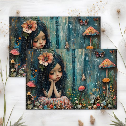 MUSHROOM FOREST FAIRE DECOUPAGE SEIDENPAPIER