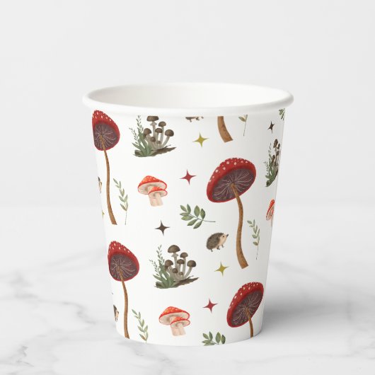 Mushroom Forest Fairy Igel Muster Kernstück Pappbecher (Rückseite)