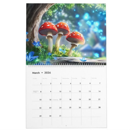 Mushroom Forest Fantasy Art Kalender (Mär 2026)